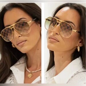 GREEEN MIRROR “GG” LOGO PILOT AVIATOR GOLD METAL SUNGLASSES AS SEEN ON GARCELLE